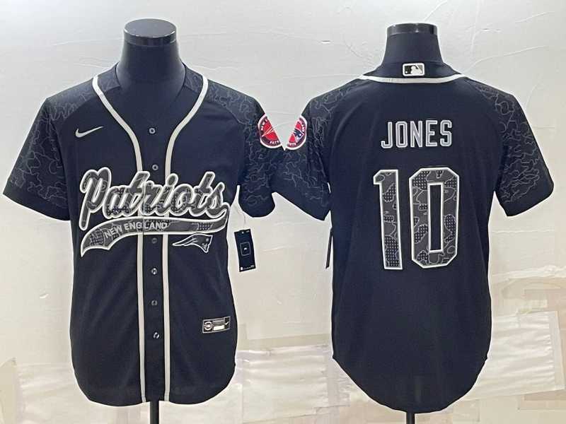 Mens New England Patriots #10 Mac Jones Black Reflective With Patch Cool Base Stitched Baseball Jersey->new england patriots->NFL Jersey